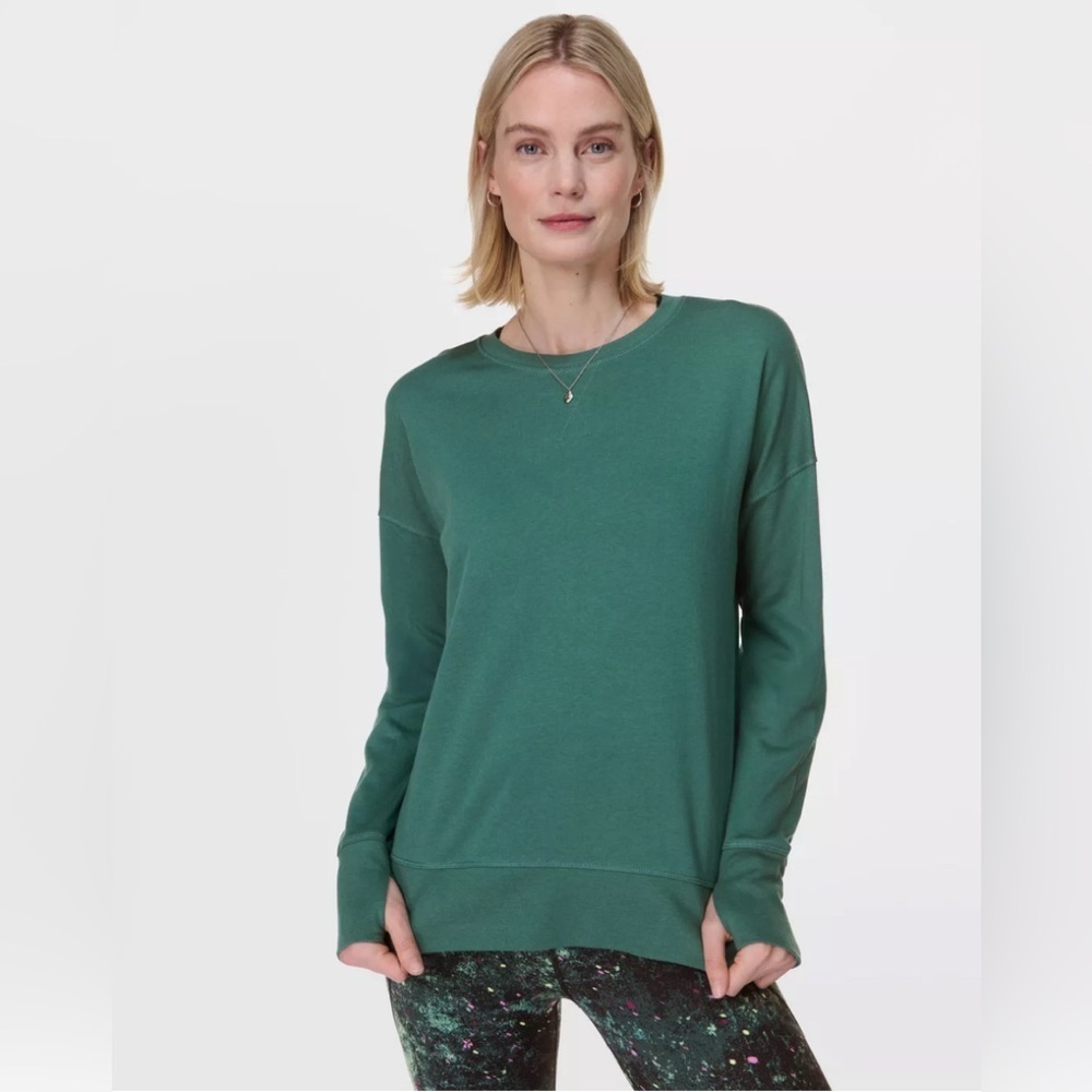 Sweaty Betty After Class Longline Sweatshirt SZ 6 Peaceful Green